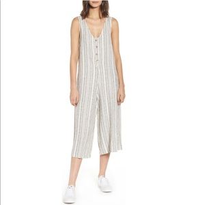 B.P. Button Front Stripe Linen Blend Jumpsuit